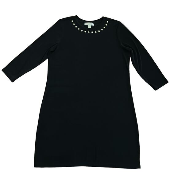 Michael Kors Long Sleeve Gold Studded Midi Dress Jersey Stretch Black Size L - Picture 6 of 6